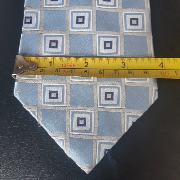 City of London Light Blue w/ Square Pattern 100% Silk Necktie - Picture 8 of 10